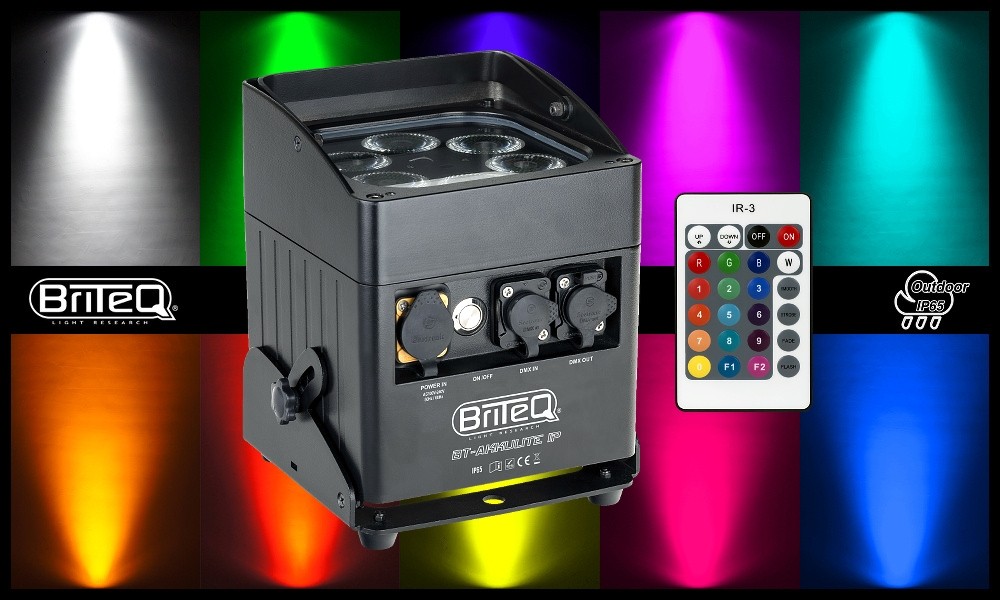 Sacher Music BRITEQ BT-AKKULITE IP 6x10W RGBWA LED-Projektor - Outdoor IP65  - Beleuchtung Shop/Expo - Stage - Theater - Event - Show - Expo - Shop - TV  - Licht & Show