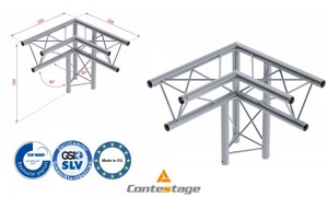 CONTESTAGE DECO22T-AG02 Angle triangulaire 90° DROIT - 3 directions, finition ALU